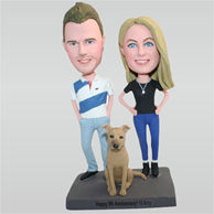 Yong husband and young wife with their lovely pet dog custom bobbleheads