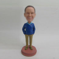 Personalized custom blue Sweaters bobble heads