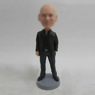 Personalized custom black coat male bobbleheads