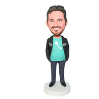 Smiling beard man in black coat bobblehead