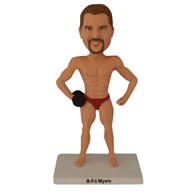 Strong muscle man handing with a dumbell custom bobblehead