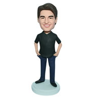 Custom leisure man in black shirt  bobble head