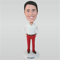 Man in white shirt matching with red pants custom bobbleheads